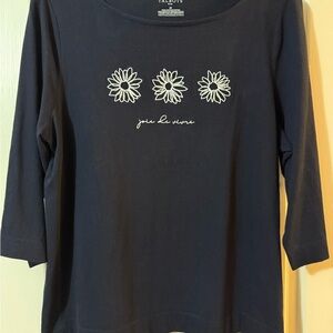 Talbots Women's Black Top with Floral Design